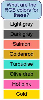 Match these colors with combinations of red, green, and blue